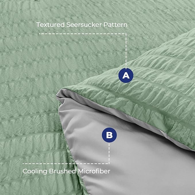HYMOKEGE Sage Green/Light Grey Twin XL Comforter Set Seersucker 5 Pieces - Image 4