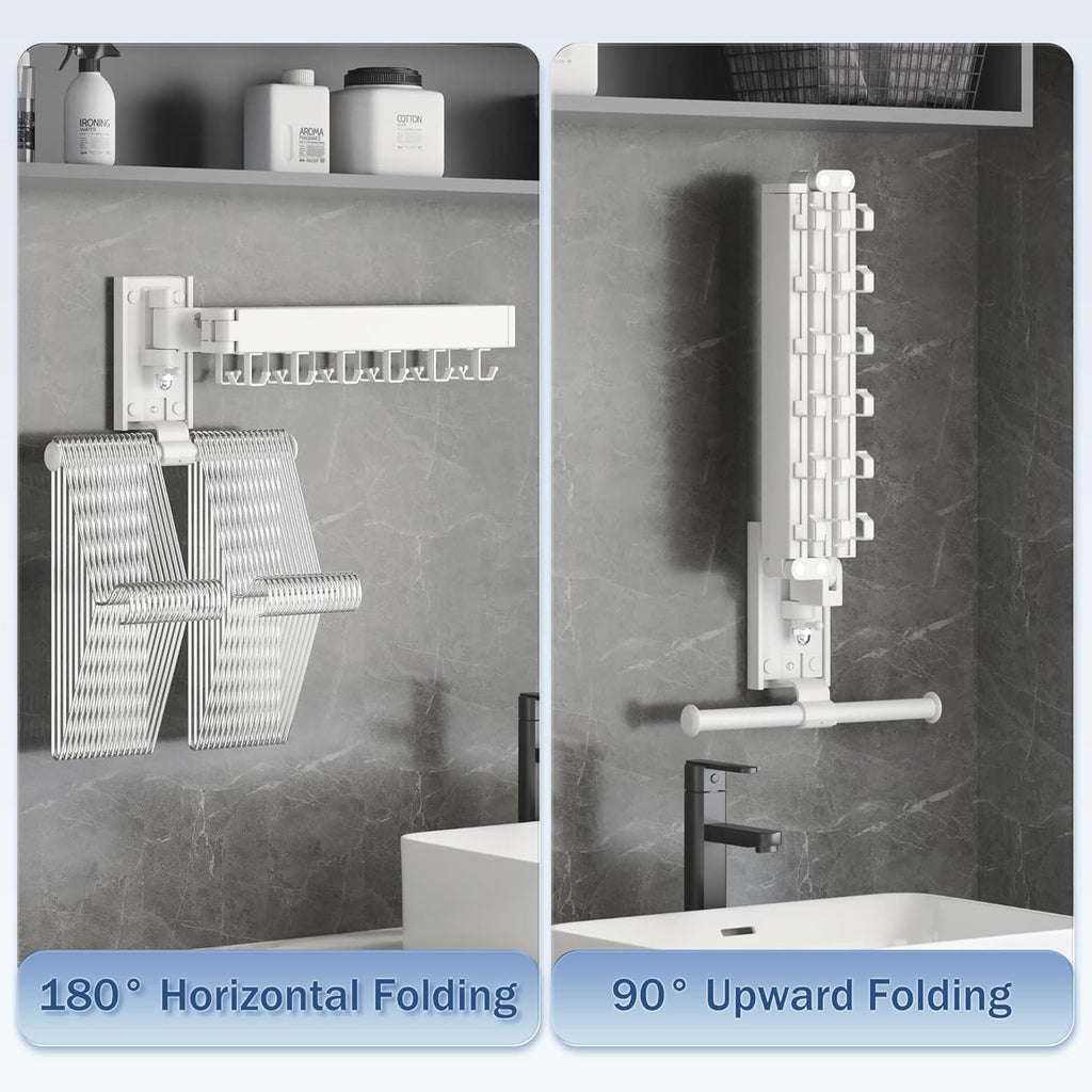 Drying Rack, Wall Mounted Clothes Rack, Aluminum, 220lbs Capacity, Foldable, White