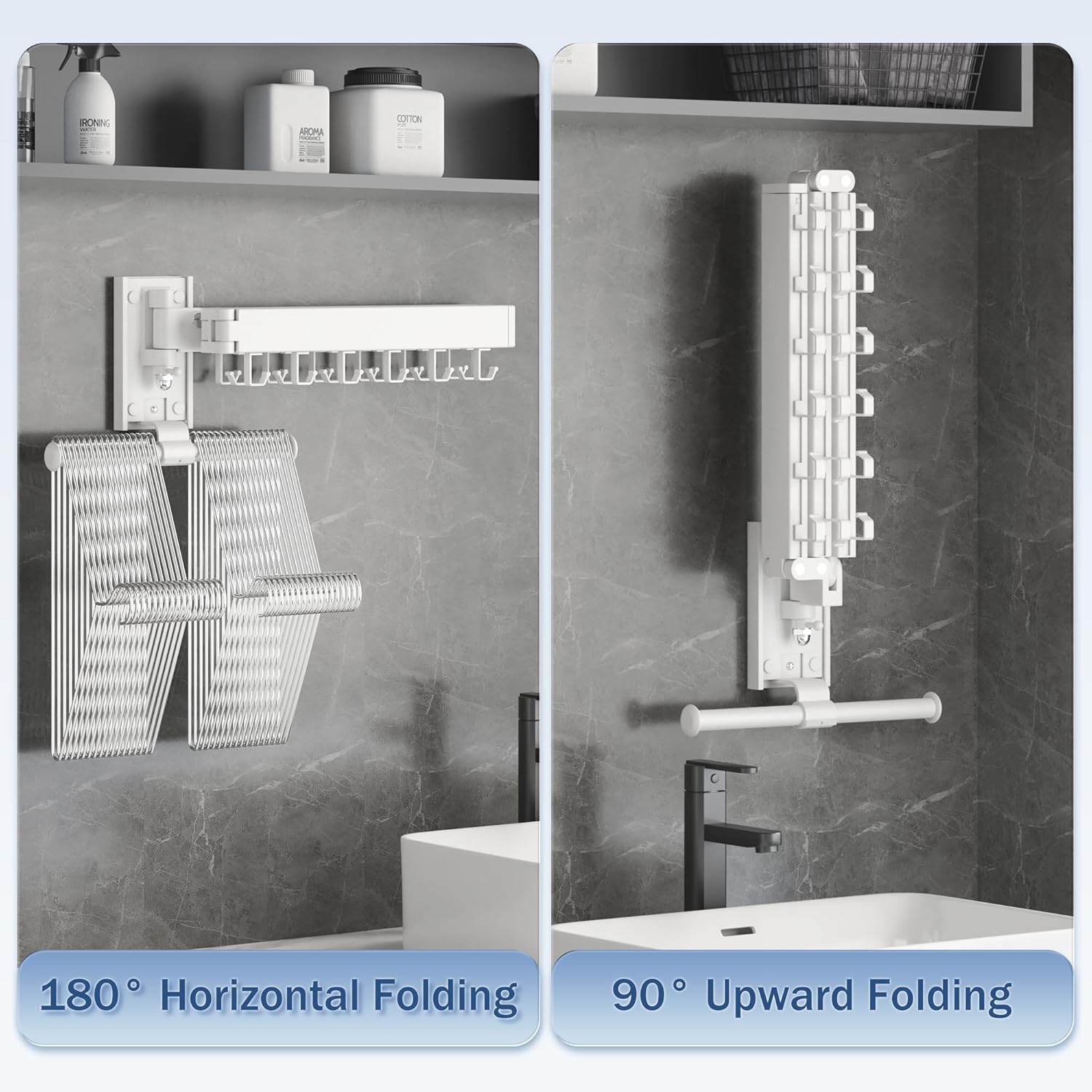 Drying Rack, Wall Mounted Clothes Rack, Aluminum, 220lbs Capacity, Foldable, White