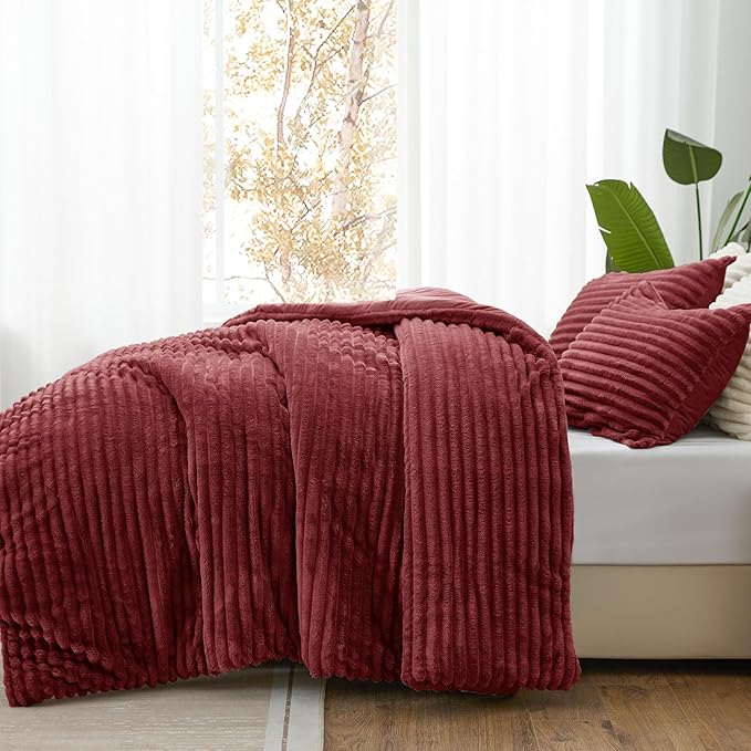 BEDELITE Fleece Twin Comforter Set -Super Soft & Warm Fluffy Burgundy Bedding - Image 2