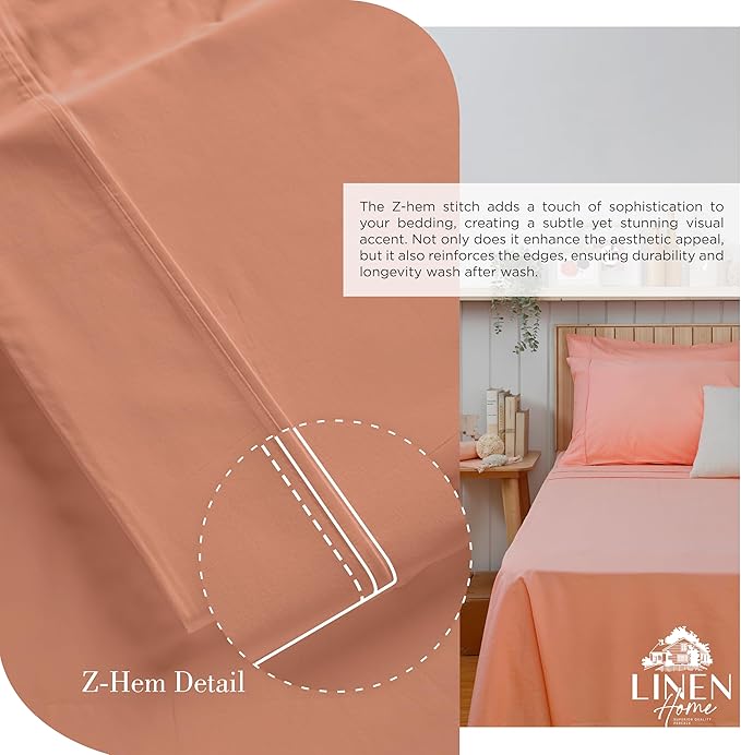 Linen Home 100% Cotton Percale Sheets Full Size, Tera Clay, Deep Pocket - Image 3