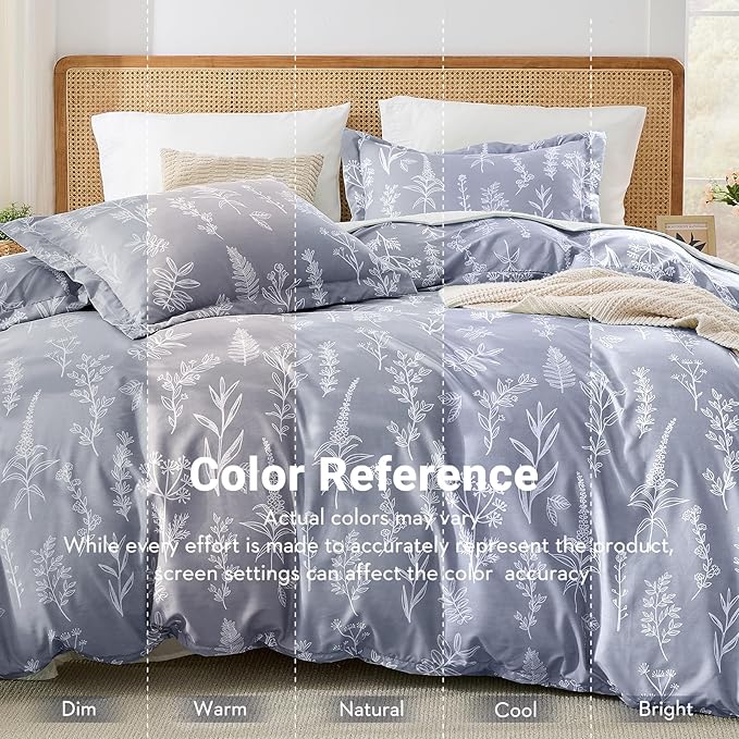 MUXHOMO Duvet Cover King Size, Reversible Floral Grey Duvet Cover Set - Image 3