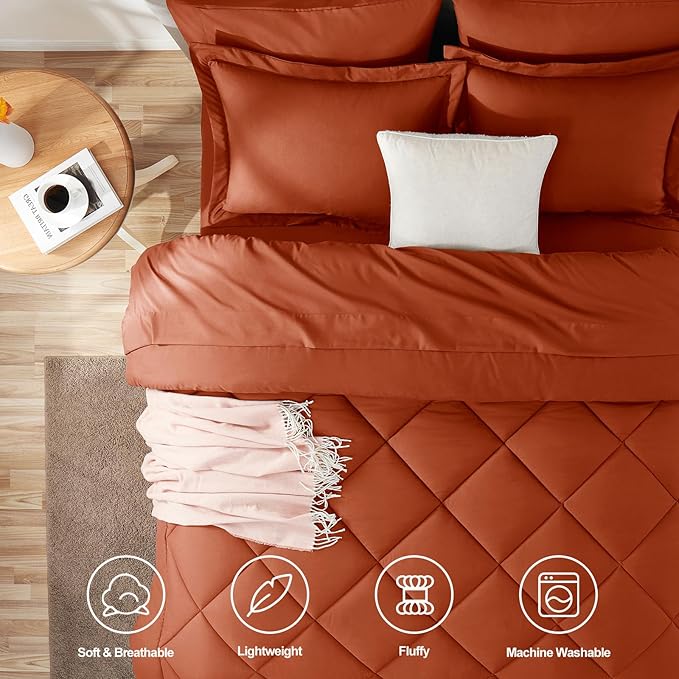 CozyLux Full Size Comforter Sets Burnt Orange - Image 2