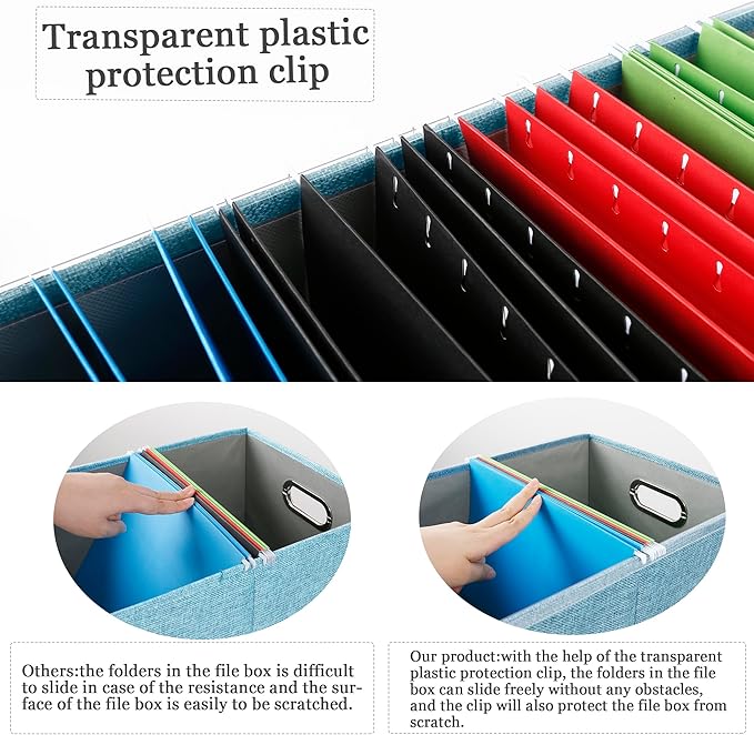 Oterri File Organizer Box with Lid, Portable Hanging File Box for Letter/Legal File Folder Storage, Office/Decor/Home, 1 Pack, Light-blue