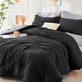 HYMOKEGE Black/Light Grey Twin XL Comforter Set Seersucker 5 Pieces, All Season by HYMOKEGE