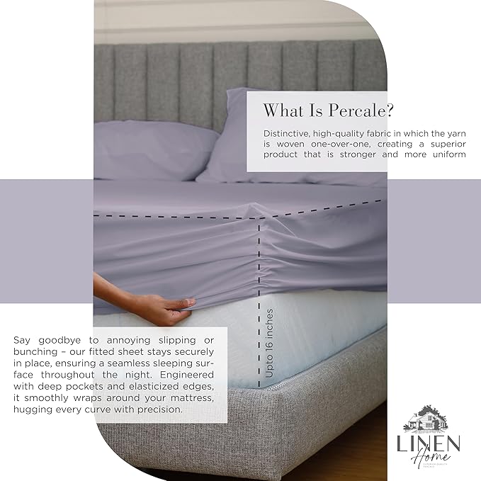 Linen Home Queen Percale Sheets 100% Cotton, 4-Piece Set, Deep Pocket Fits 16" - Image 4