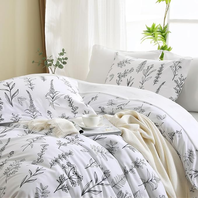 MUXHOMO Duvet Cover King Size, Reversible Floral White Duvet Cover Set - Image 2