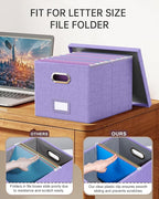 2 Pack File Storage Organizer, Filing Box, Portable File Box with Lid, Fit for Letter/Legal File Folder Storage, Document Organizer, Lavender