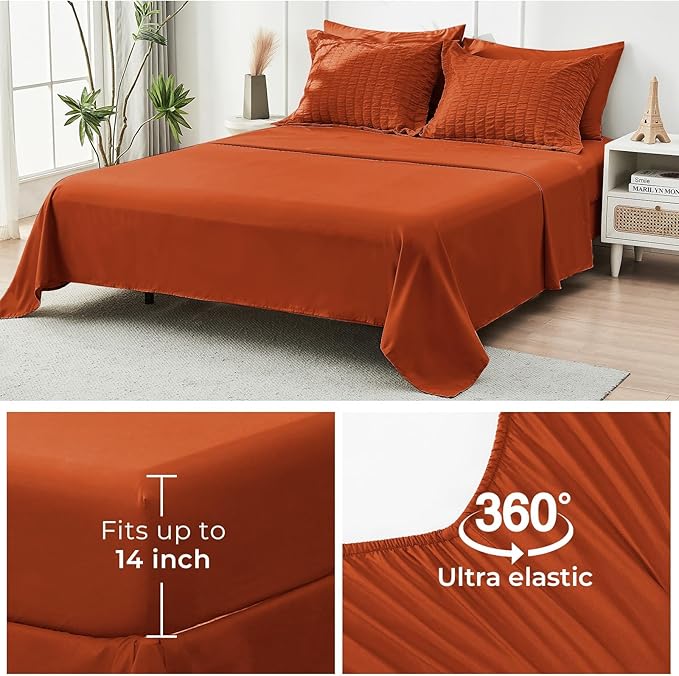 HYMOKEGE Burnt Orange California King Comforter Set Seersucker 7 Pieces - Image 6