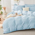 HYMOKEGE Lake Blue Duvet Cover Queen Size, Ultra Soft 3-Piece Seersucker Duvet by HYMOKEGE