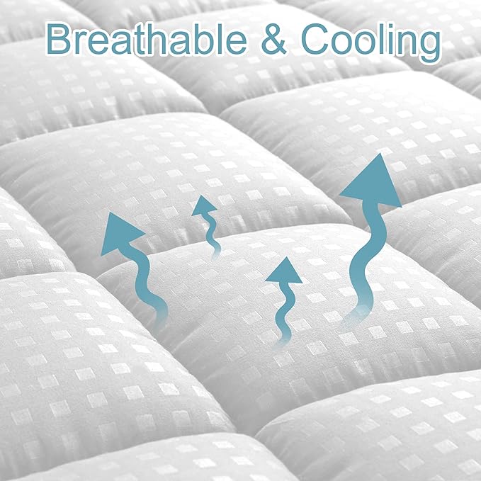 HYLEORY California King Mattress Pad Quilted Fitted Mattress Protector Cooling - Image 2