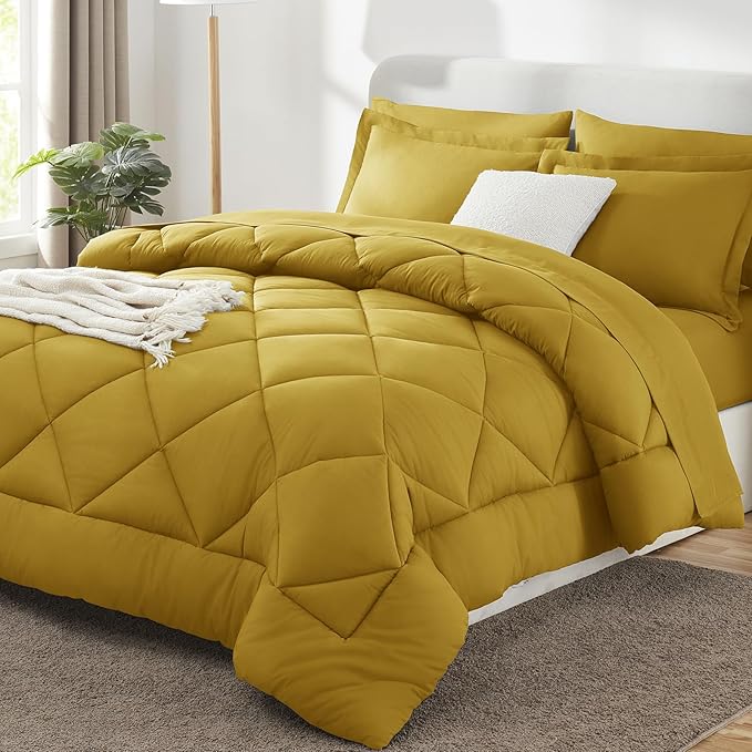 CozyLux King Size Comforter Set Mustard Yellow by CozyLux