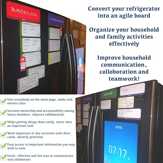 PMXBOARD Home Kanban Board Set – 39-Piece Scrum & Agile Magnetic Cards Kit | Complete Kanban Board for Home, Office & School | Reusable Task, Detail, Blocker & Headline Cards for Project Planning