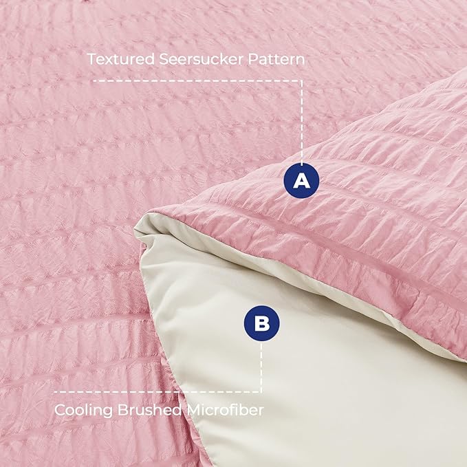 HYMOKEGE Pink/Ivory King Size Comforter Set Seersucker 7 Pieces, All Season - Image 5