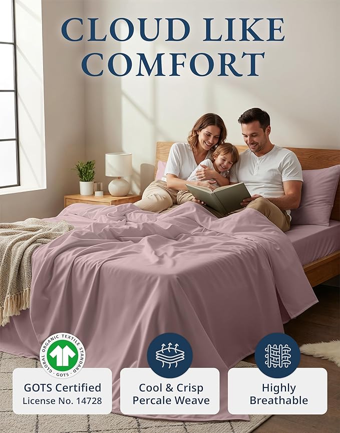 LANE LINEN Queen Size Sheets Set, 100% Organic Cotton Sheet Set, Percale Weave - Image 2