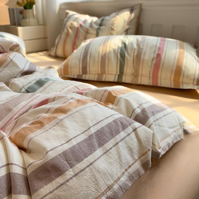 mixinni Vintage Striped Duvet Cover Set King, 3-Piece 100% Washed Cotton - Image 6