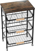 NiuYichee 4-Layer Fruit Basket Kitchen Food Organizer and Rack, Stackable Storage Cart with Desktop, Pull-Out Hollow Metal Basket, Sliding Out Storage (Black 4-Layer Rack)