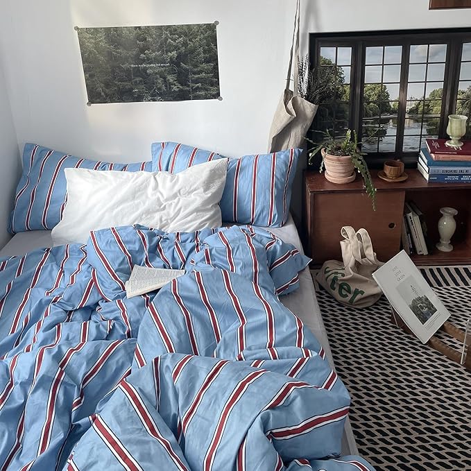 mixinni Vintage Striped Blue Duvet Cover Twin - Image 2