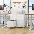 Kubohogar 2 Drawer Mobile File Cabinet with Lock, White Metal Filing Cabinets with Wheels, Vertical Rolling File Cabinet Fit Hanging Files, Letter and A4 Documents