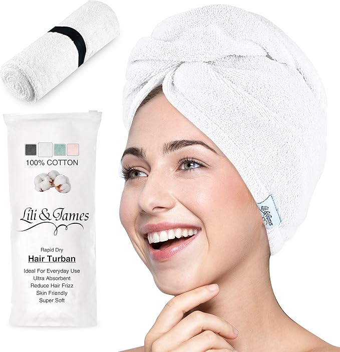100% Cotton Hair Towel Wrap for Women/Kids | Quick Dry, Soft & Absorbent by LiliJames