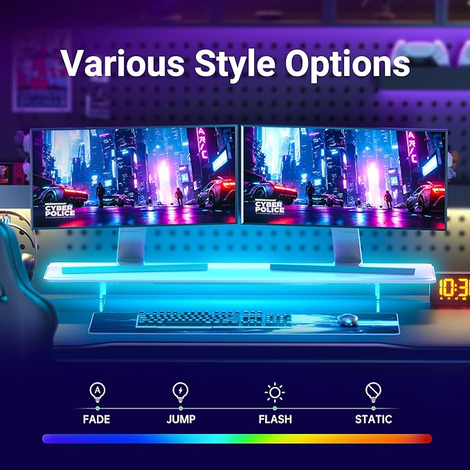 AFOOYO Monitor Stand Riser,31.5-Inch LED Light Wood Computer Monitor Stand with Adjustable Acrylic Legs,Desk Accessories Desktop Organizer Stand for, Computer,Laptop,Printer,PC TV Screen Riser,White