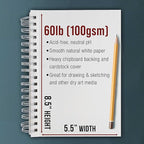 U.S. Art Supply 5.5"x8.5" Sketch Book Pad, 3 Pack (100 Sheets Each), 60lb (100gsm) Spiral Bound - Sketching, Drawing Pad, Acid-Free Paper - Sketch Pads for Adults, Students: Colored Pencils, Charcoal