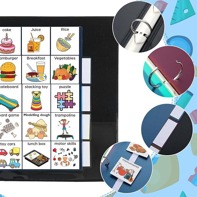Communication Book Bulk 162 Laminate Icon Picture Cards with 5 Multicolor Dividers 1 Sentence Strip for Autism Vocabulary Language Speech Articulation Learning Supplies(Cartoon)