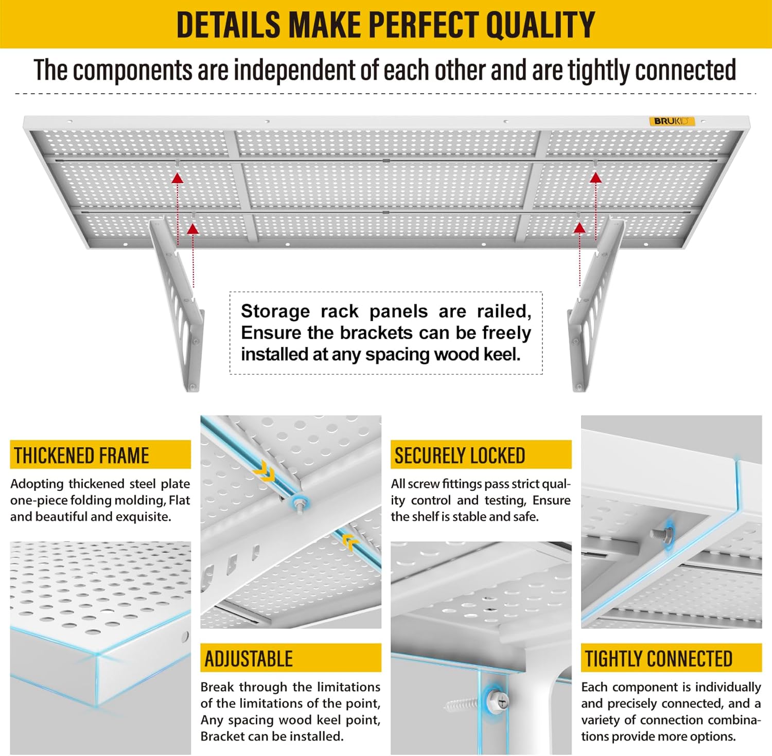 2Pack 1.64x4ft Adjustable Metal Garage Wall Shelving Heavy Duty Garage Storage Shelf Wall Mounted White