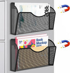 LQPAFZ Magnetic File Holder 2 Pockets File Folder Organizer, Office Hanging Magazine Rack for Refrigerator, White Board, No Drilling Paper Document Holder Mail Organizer for File Cabinets