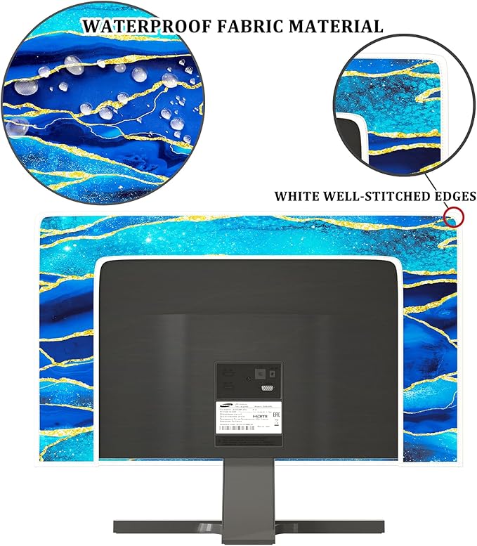 Baocicco Royal Blue Marble Waterproof Computer Monitor Dust Cover 26, 27, 28 Inch Creative Design Monitor Accessories Laptop TV LCD Screen Monitor Decoration for Tablet Computer Decorations