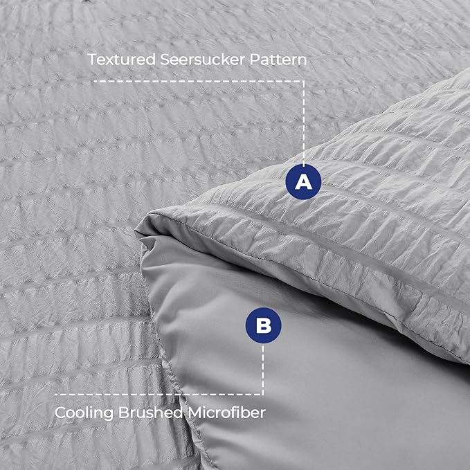 HYMOKEGE Light Grey Duvet Cover Full Size, Ultra Soft 3-Piece Seersucker Duvet - Image 3