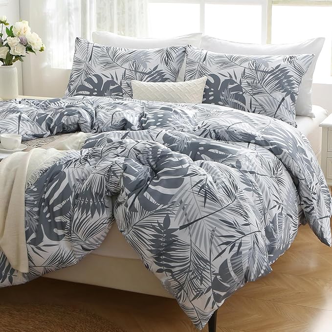 MUXHOMO Duvet Cover King Size, Reversible Floral Black & Grey Duvet Cover Set - Image 6