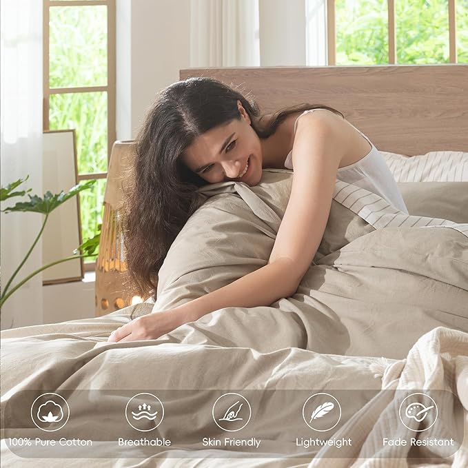 MooMee Bedding Duvet Cover Set 100% Washed Cotton Linen Like Textured - Image 6