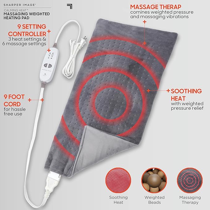 Calming Heat Massaging Vibrations Weighted Heating Pad by Sharper Image | - Image 4