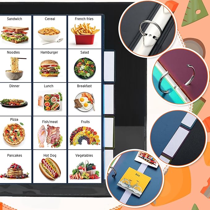 Communication Book Bulk 162 Laminate Icon Picture Cards with 5 Multicolor Dividers 1 Sentence Strip for Autism Vocabulary Language Speech Articulation Learning Supplies(Real)