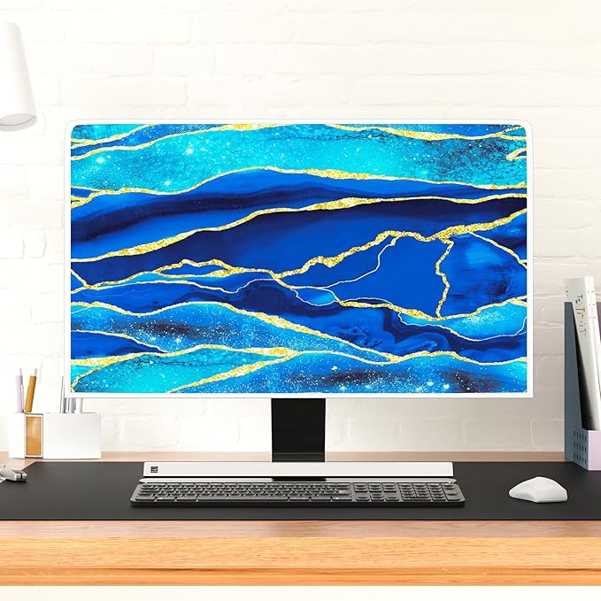 Baocicco Royal Blue Marble Waterproof Computer Monitor Dust Cover 26, 27, 28 Inch Creative Design Monitor Accessories Laptop TV LCD Screen Monitor Decoration for Tablet Computer Decorations