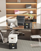 Oterri File Organizer Box with Lid - Portable Hanging File Box for Letter/Legal Files, Office/Decor/Home, 1 Pack, Black Leather