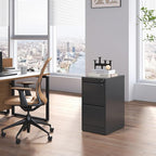 FLIXELIO 2 Drawer File Cabinet with Lock,Metal Vertical Filing Cabinets for Home Office,Heavy Duty File Storage Cabinet for Letter/Legal/A4/F4 Size File,Assembly Require (Black, Vertical 2 Drawer)