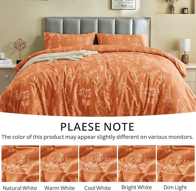 MUXHOMO Duvet Cover Full Size, Reversible Floral Caramel Duvet Cover Set - Image 7