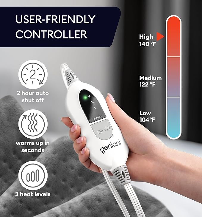 GENIANI Electric Heating Pad for Back Pain & Cramps Relief, Electric Throw - Image 6