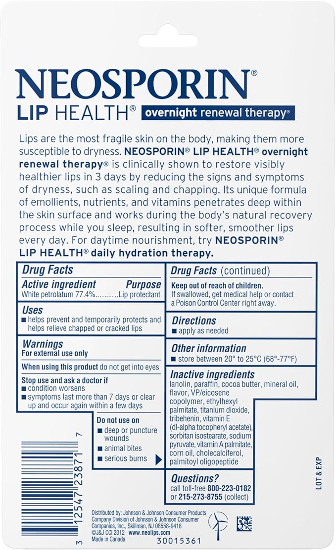 NEOSPORIN Lip Health Overnight Renewal Therapy White Petrolatum Lip Protectant - Image 9