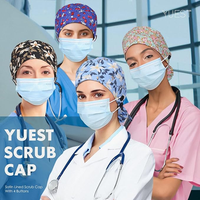Satin Lined Scrub Caps with Buttons & Sweathand, Surgical Caps - Image 6