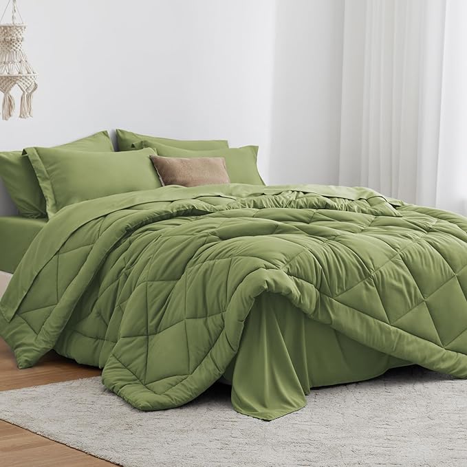 Love's cabin Full Comforter Set Olive Green, 7 Pieces Full Bed in a Bag by Lovescabin