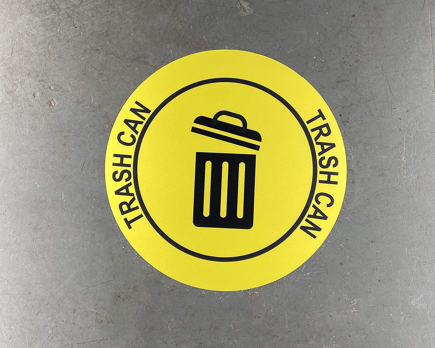 "Trash Can" Durable Laminated Vinyl Floor Sign- Sign by Graphical Warehouse- 5S Safety and Security Signage, Visual Communication Tool (16", Yellow/Black)