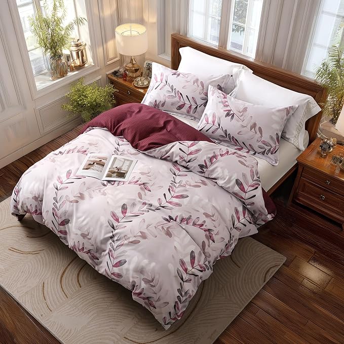 OAITE Duvet Cover Queen Size, Reversible Flower Pink Duvet Cover Set - Image 3