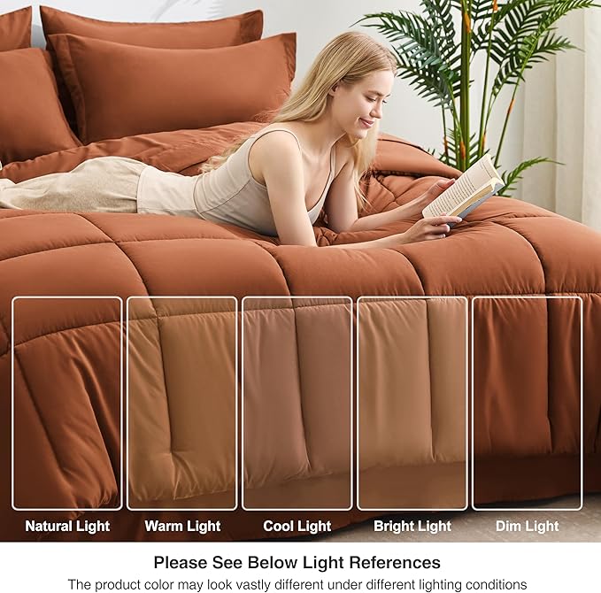 Love's cabin Full Comforter Set Burnt Orange, 7 Pieces Full Bed in a Bag - Image 7
