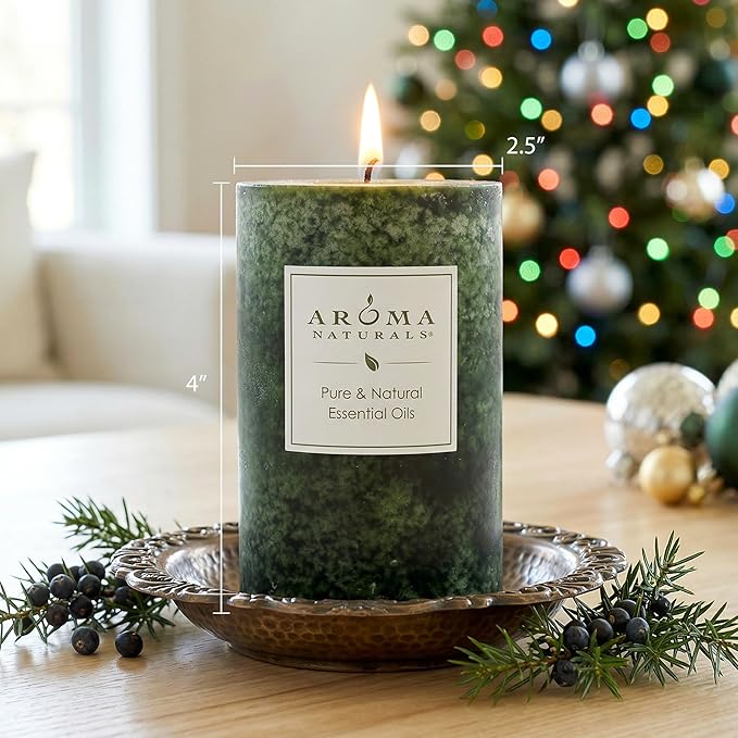 Aroma Naturals Holiday Juniper, Spruce and Basil Essential Oil Pillar Candle - Image 8