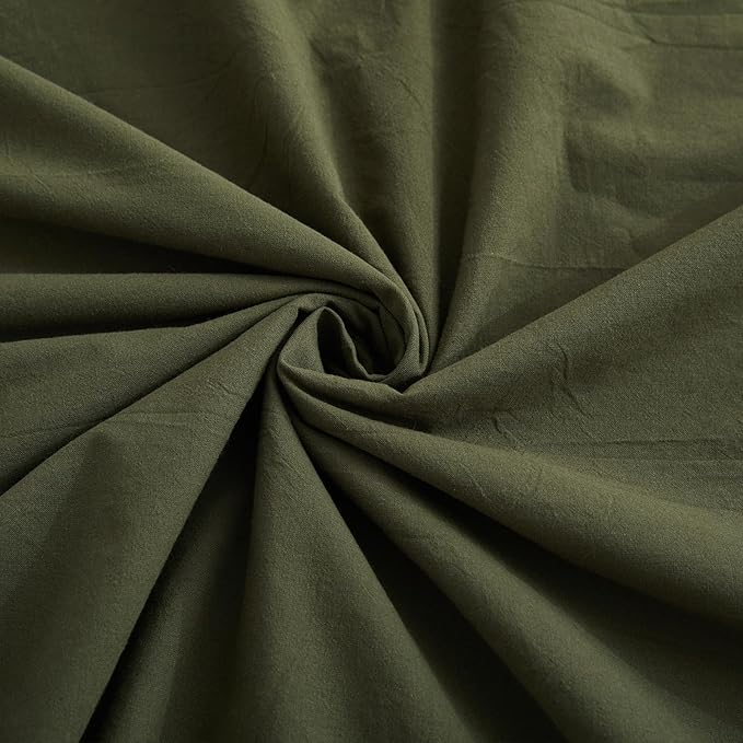 LOVQUE Olive Green Cotton Duvet Cover Queen Size, Linen Like Natural Bedding Set - Image 6