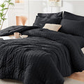 HYMOKEGE Black Twin Comforter Set Seersucker 5 Pieces, All Season Luxury Bed in by HYMOKEGE