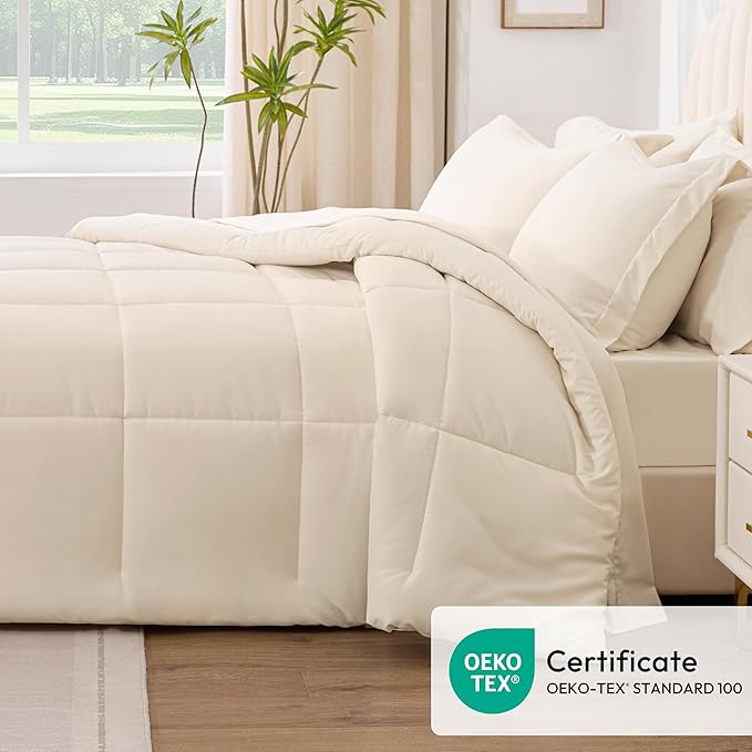 Love's cabin California King Comforter Set Beige, 7 Pieces California King Bed - Image 5
